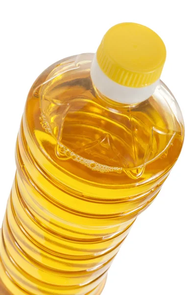 Bottle of sunflower oil closeup isolated — Stock Photo, Image