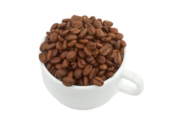 Taza blanca con granos de café —  Fotos de Stock