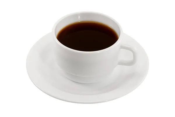 Vit kopp kaffe på ett tefat isolerade — Stockfoto