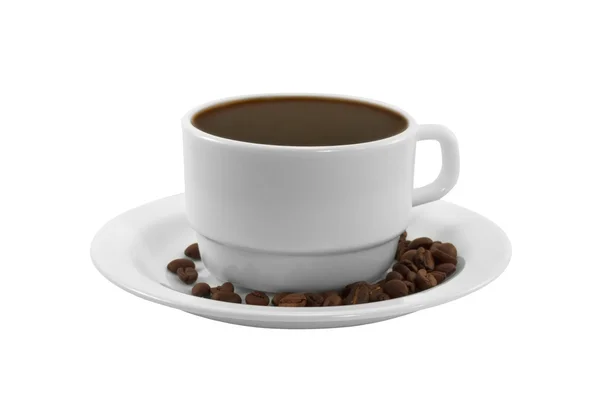 Eine Tasse heißen Kaffee mit gerösteten Kaffeebohnen — Stockfoto