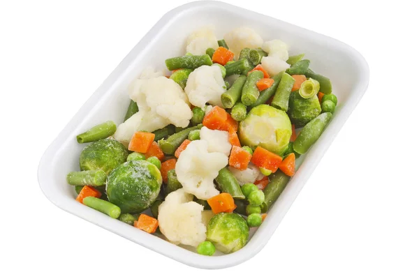 Świeże warzywa w plastikowym pojemniku — Zdjęcie stockowe