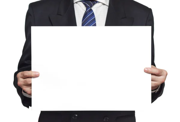 Businessman with a blank paper horisontal — Stock Photo, Image