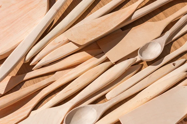Carved wooden cutlery closeup — Stock Photo, Image