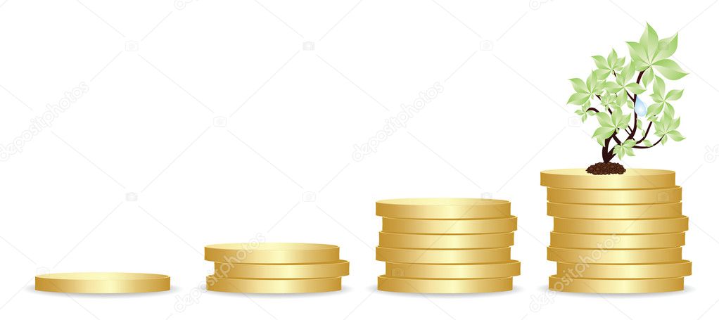 gold coins and plant