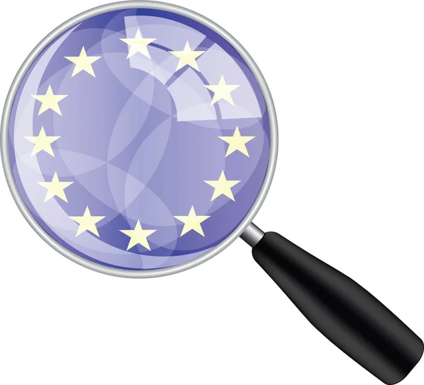 Magnifying glass with eu flag — Stock Vector