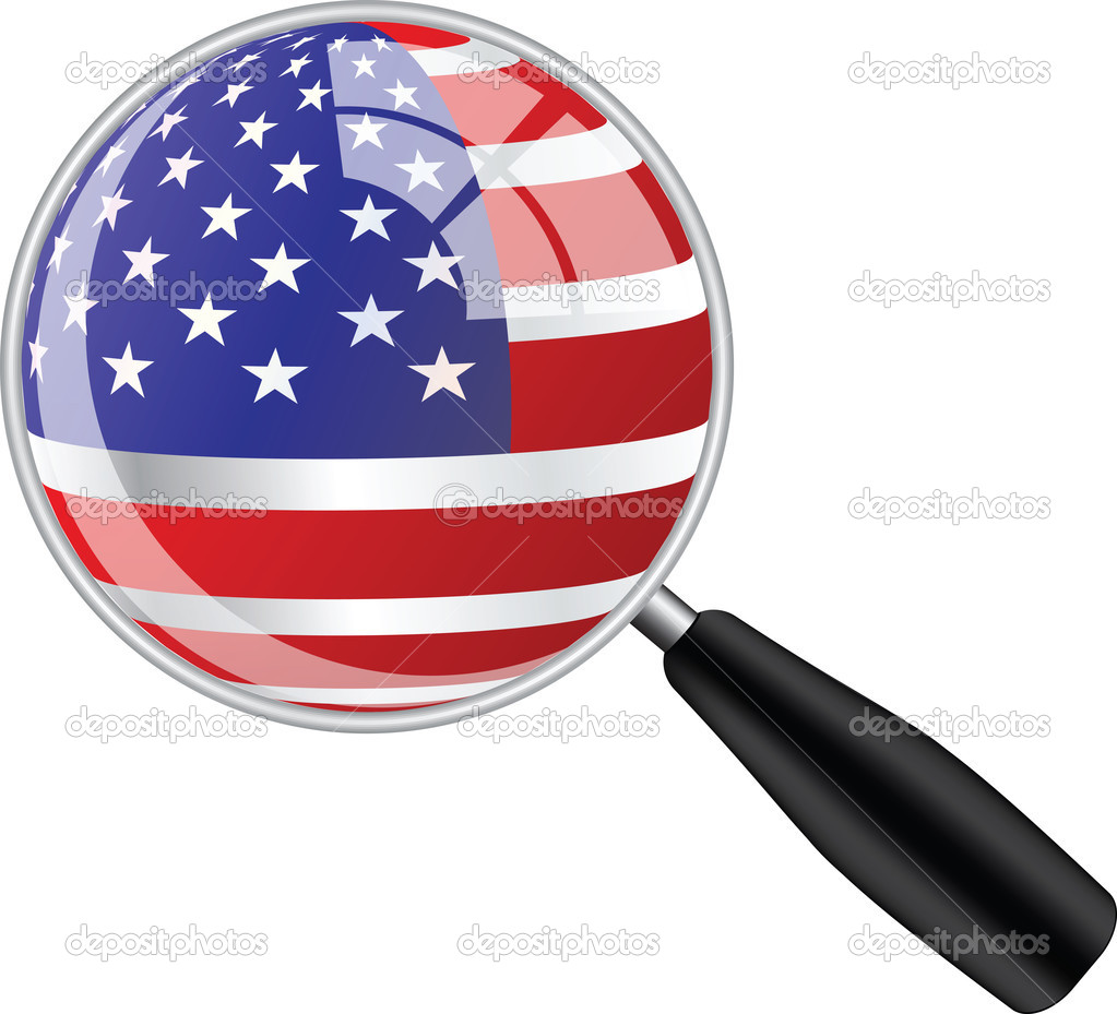 Magnifying glass with usa flag