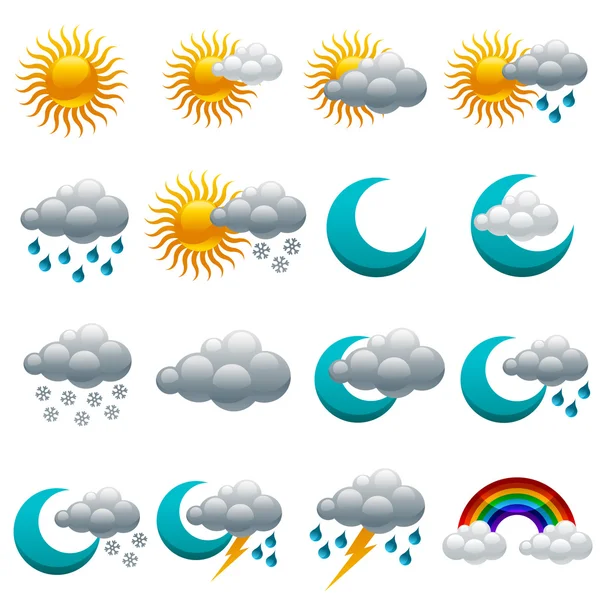 Bunte Hochglanz-Wetter-Ikonen — Stockvektor