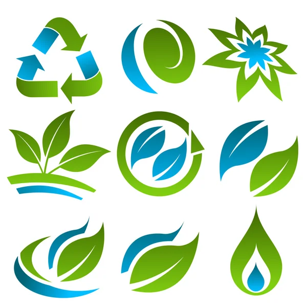 Zöld és kék energiatakarékos ikonok Stock Illusztrációk