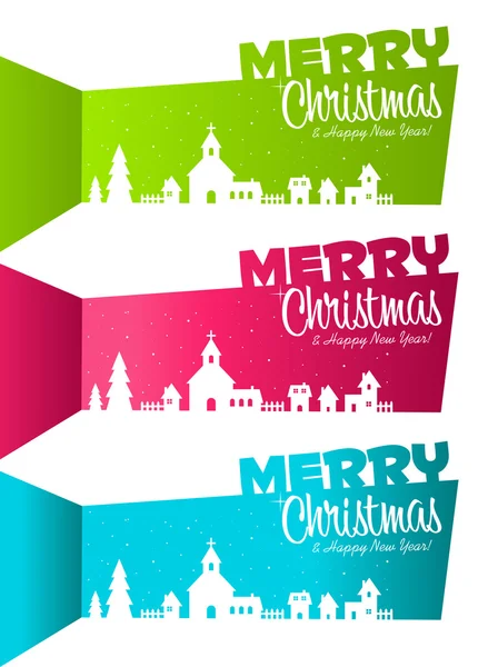 Banners de Navidad con Silhouette Village — Vector de stock