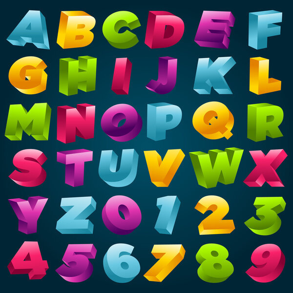 Colorful 3D Alphabet and Numbers