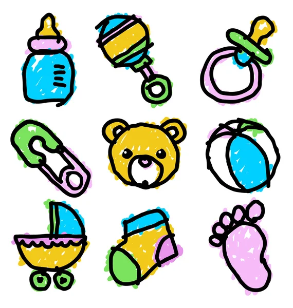 Colorful Baby Shower Doodles — Stock Vector