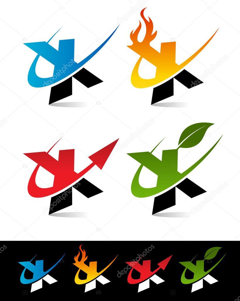 Vector set of colorful swoosh X icons.