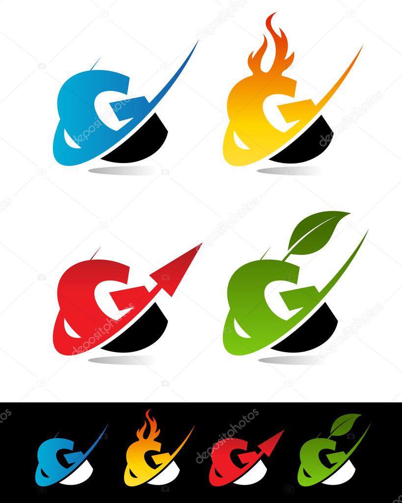 Vector set of colorful swoosh G icons.