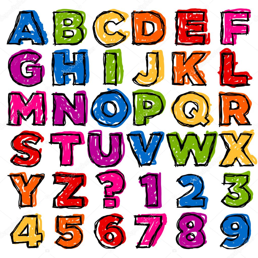 Colorful Doodle Alphabet and Numbers