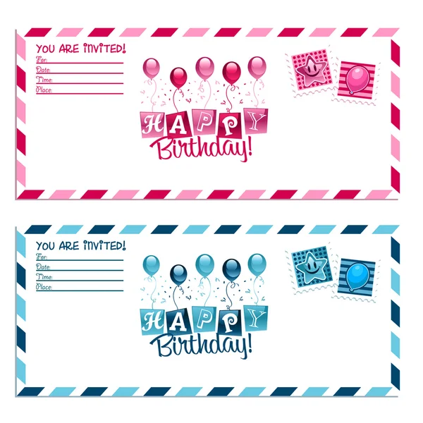 Enveloppe d'invitation à la fête d'anniversaire — Image vectorielle