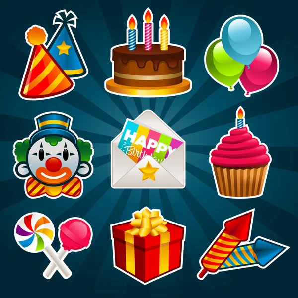 Iconos de la fiesta de cumpleaños feliz — Archivo Imágenes Vectoriales