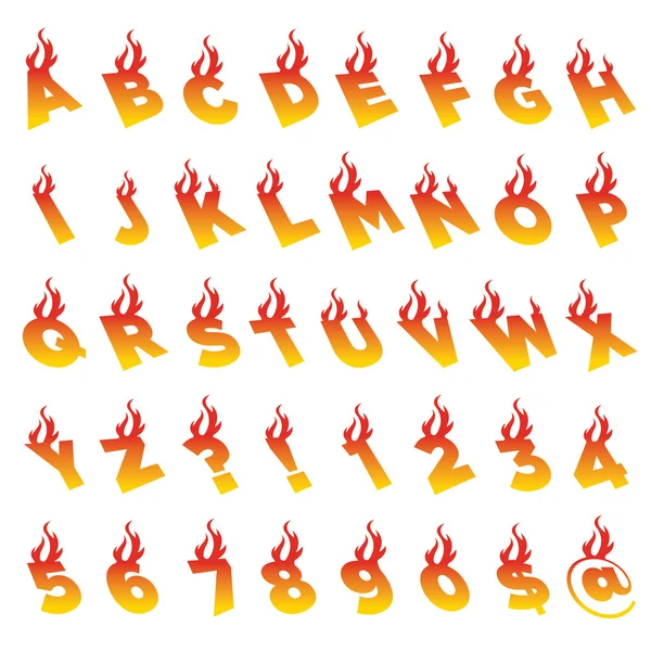 Fire Alphabet and Numbers — Stock Vector