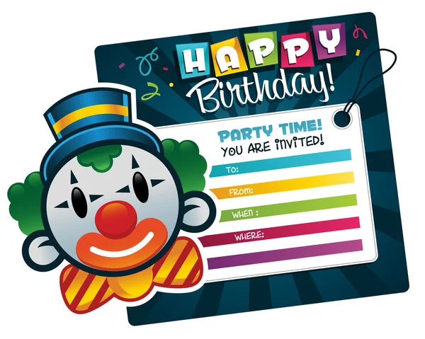 Clown verjaardagsuitnodiging — Stockvector