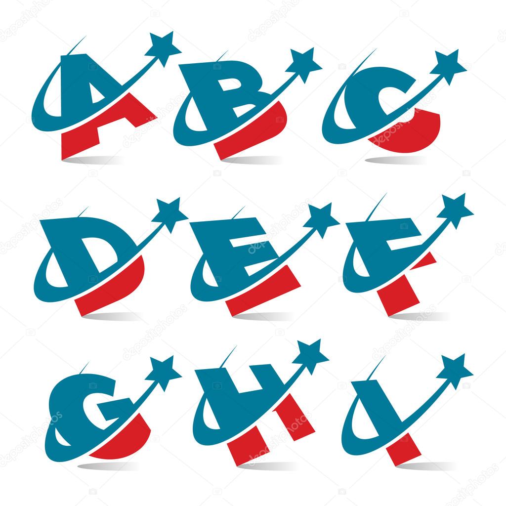 Vector patriotic alphabet set with swoosh graphic elements.