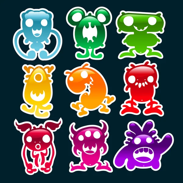 Colorful Glossy Monsters — Stock Vector