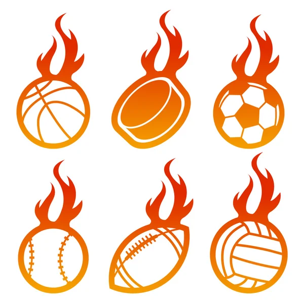 Bolas de deporte de fuego — Vector de stock