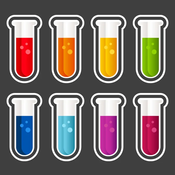 Ícones coloridos do tubo de teste — Vetor de Stock