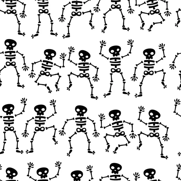 Seamless Dancing Skeleton Pattern — Stock Vector