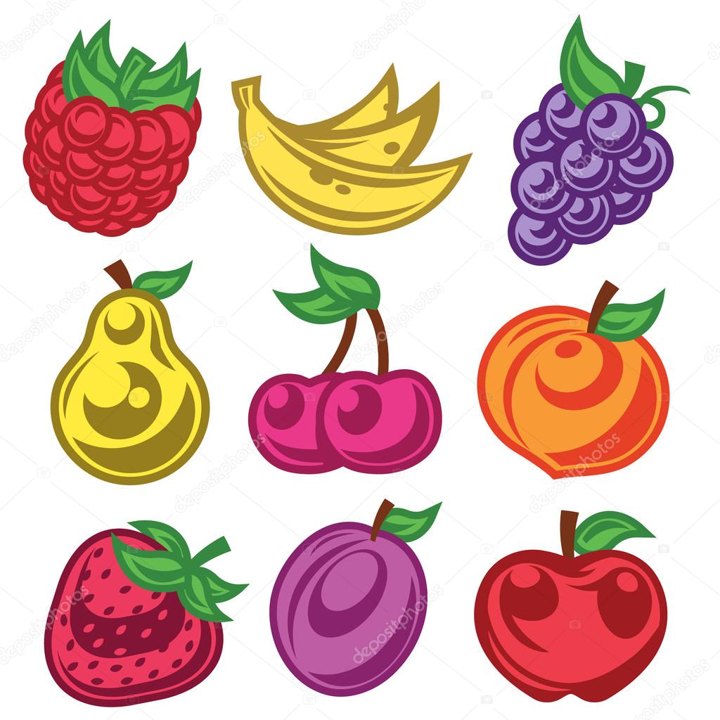 Colorato set di icone stilizzate frutta — Vettoriali di Mictoon