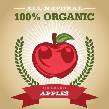 organik meyve afiş tasarımı ile elma simgesi