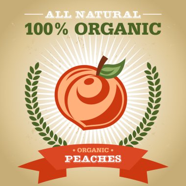 Şeftali simgesi olan organik meyve poster tasarımı