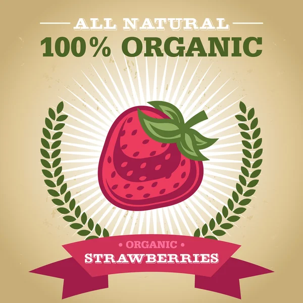 Bio-Obst-Plakatentwurf mit Erdbeer-Symbol — Stockvektor