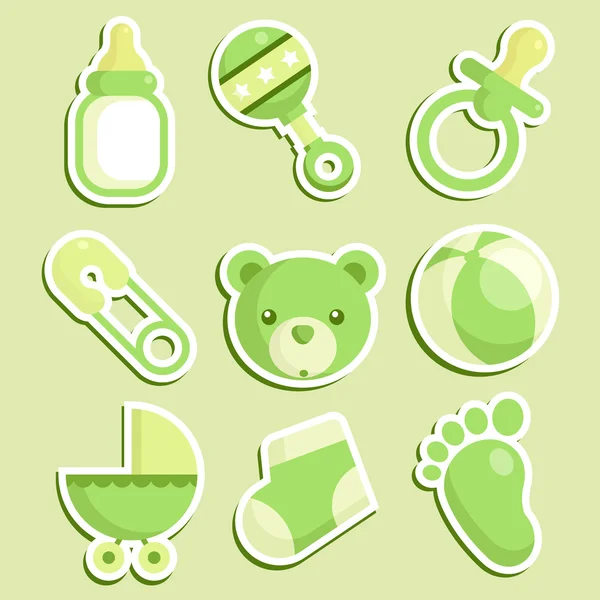 Green Baby Shower Icons — Stock Vector