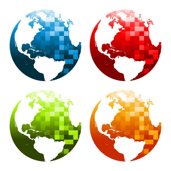Pixel-Planeten Erde-Symbole — Stockvektor