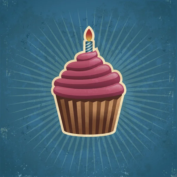 Retro verjaardag cupcake — Stockvector