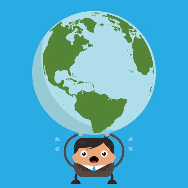 Business Man Holding Heavy Planet Earth — Vector de stoc