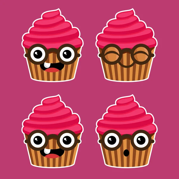 Cartoon-Cupcakes mit Brille — Stockvektor