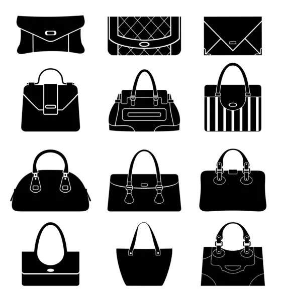 Negro iconos bolsos femeninos — Vector de stock