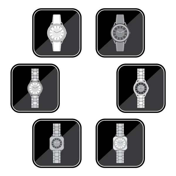 Conjunto de iconos negros con la imagen de un reloj femenino — Vector de stock