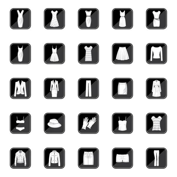 Conjunto de ícones com diferentes tipos de roupas femininas — Vetor de Stock