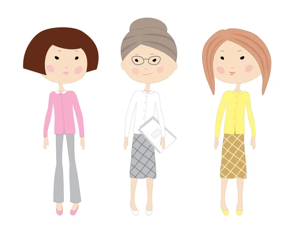 Três desenhadas mulheres de negócios desenhos animados —  Vetores de Stock