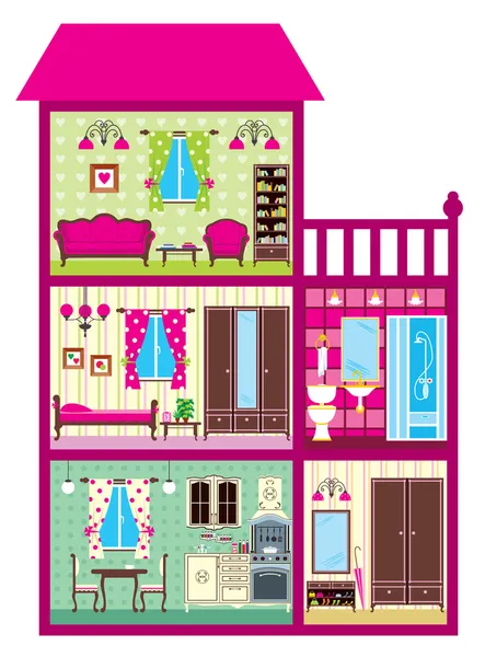 Casa para la chica en un corte — Vector de stock