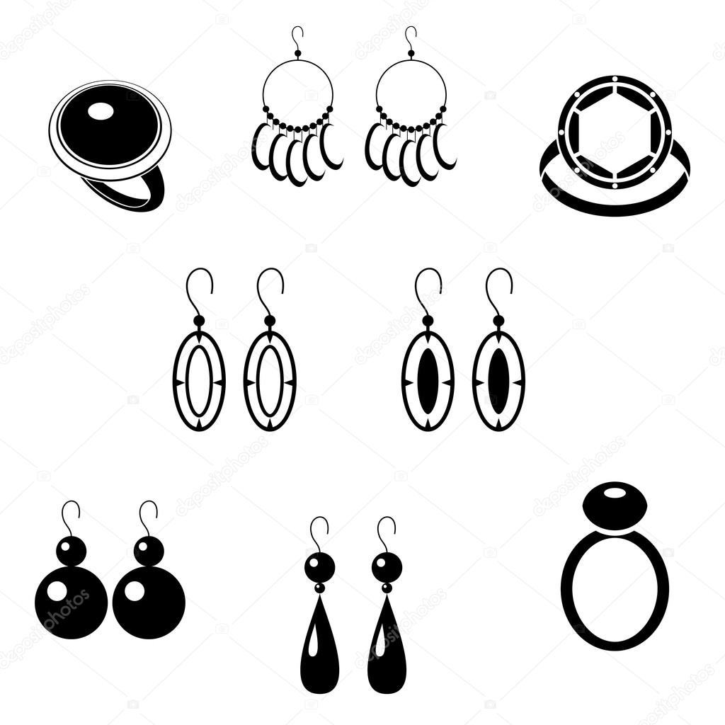 Set of black icons with jewelry