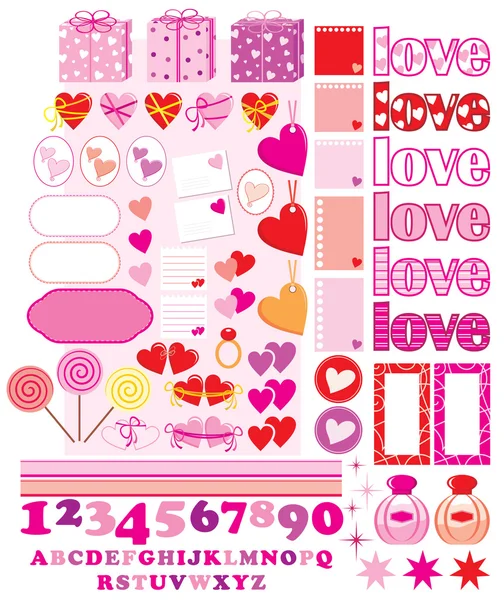 Scrapbook elementos con personajes de amor y corazones — Vector de stock