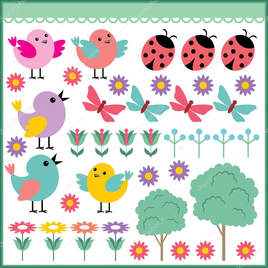 Scrapbook elements with birds and insects