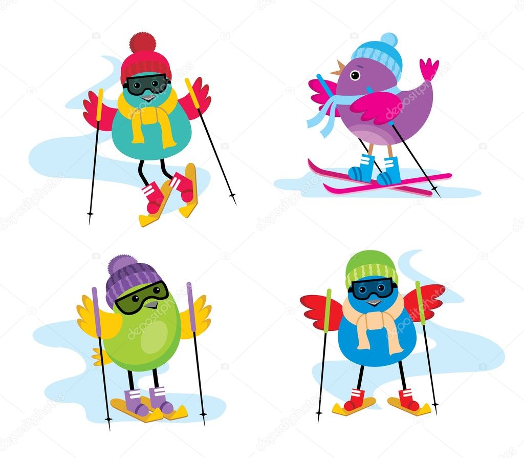 Skiing birds