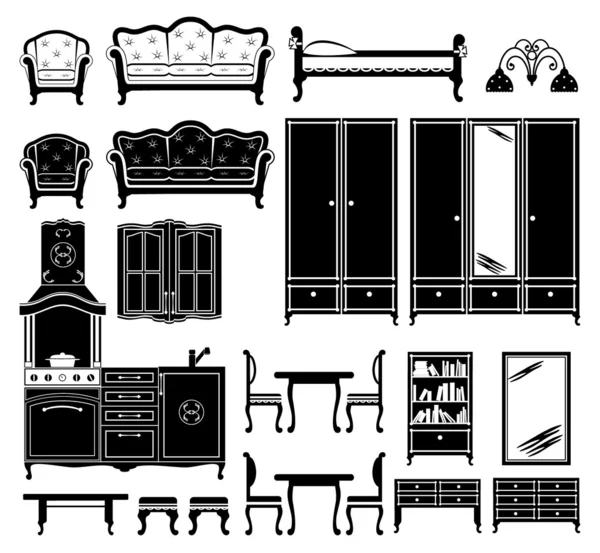 Iconos negros de muebles — Archivo Imágenes Vectoriales