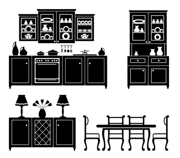 Set di icone di mobili da cucina — Vettoriale Stock