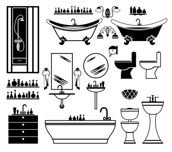 Set van zwarte iconen van badkamer — Stockvector