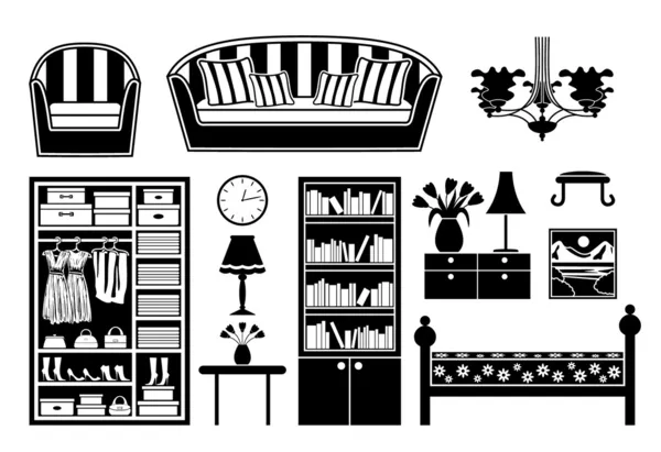 Zwarte iconen van meubilair — Stockvector