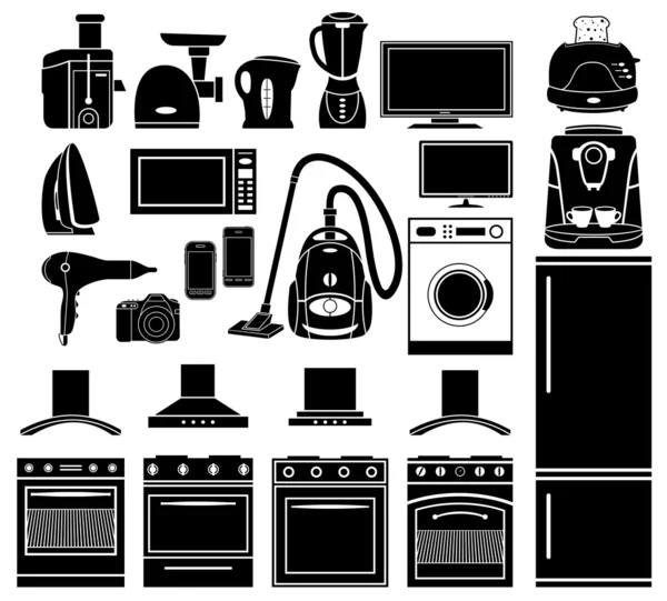 Set of black icons of household appliances — Stock Vector